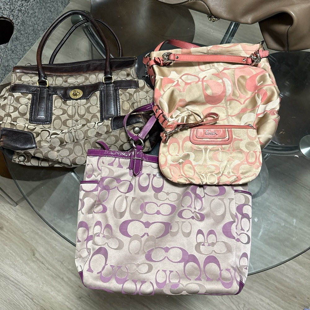 Coach Signature Bundle Bags - Brown, Pink, and Purple